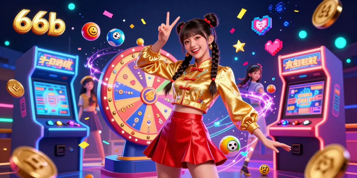 Experience the excitement at 66b with vibrant 3D scenes of lottery games, spinning prize wheels, and colorful characters in action.