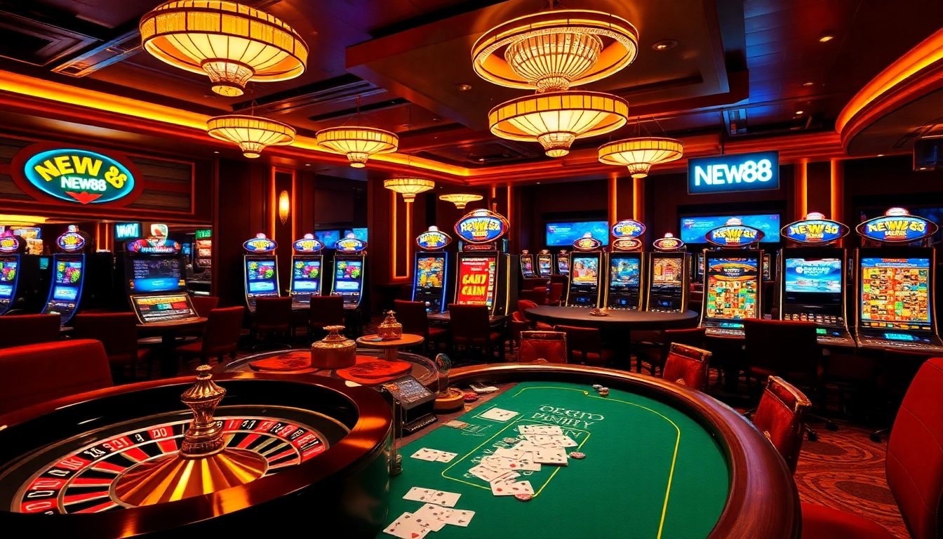 Experience the thrill of gaming at NEW88 with vibrant casino visuals and engaging elements.