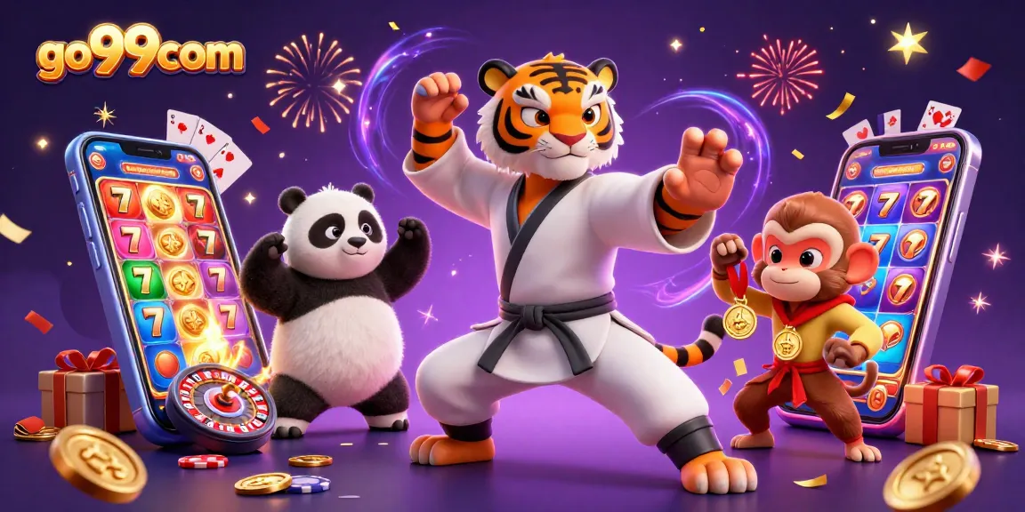 Experience thrilling wins at go99com with vibrant slot action featuring kung fu characters in a dynamic scene.