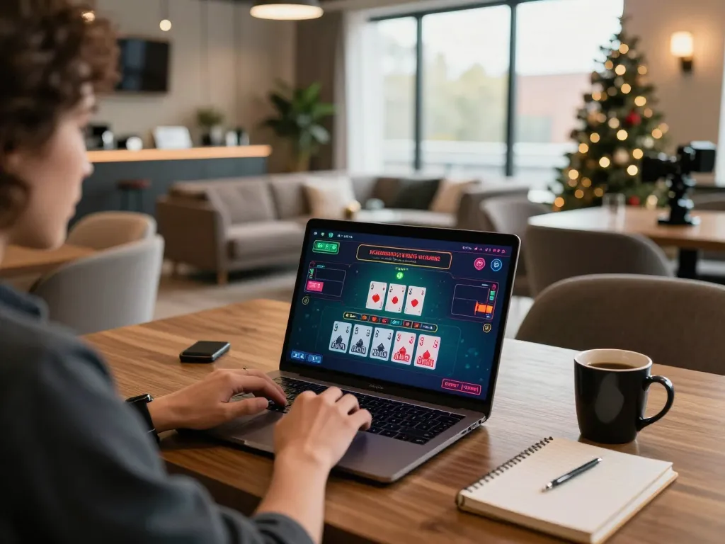 Engaging in a thrilling blackjack game on nk88, showcasing a stylish online gaming setup