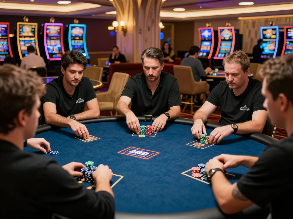 Players engaging in high-stakes poker at KO66 casino, showcasing intense gameplay and strategy.