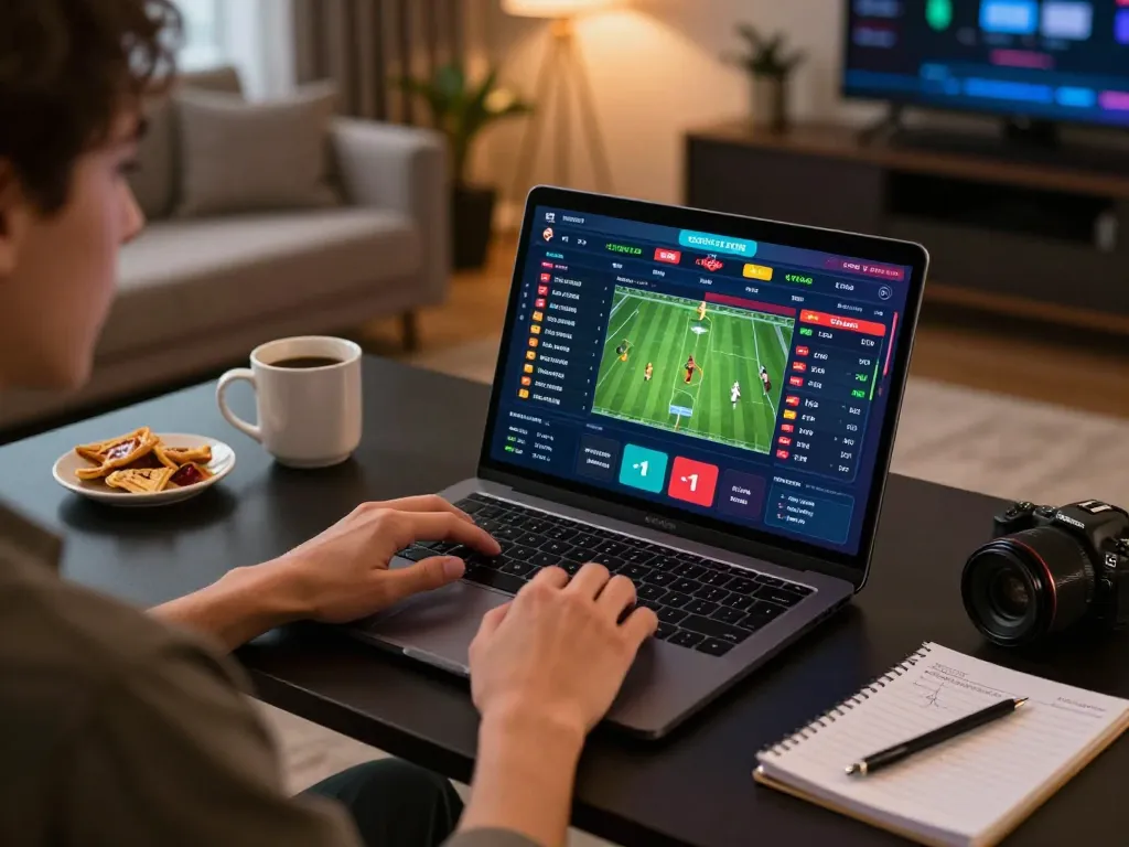 Engaging sports betting session showcasing ty le keo nha cai on a laptop screen with dynamic odds.