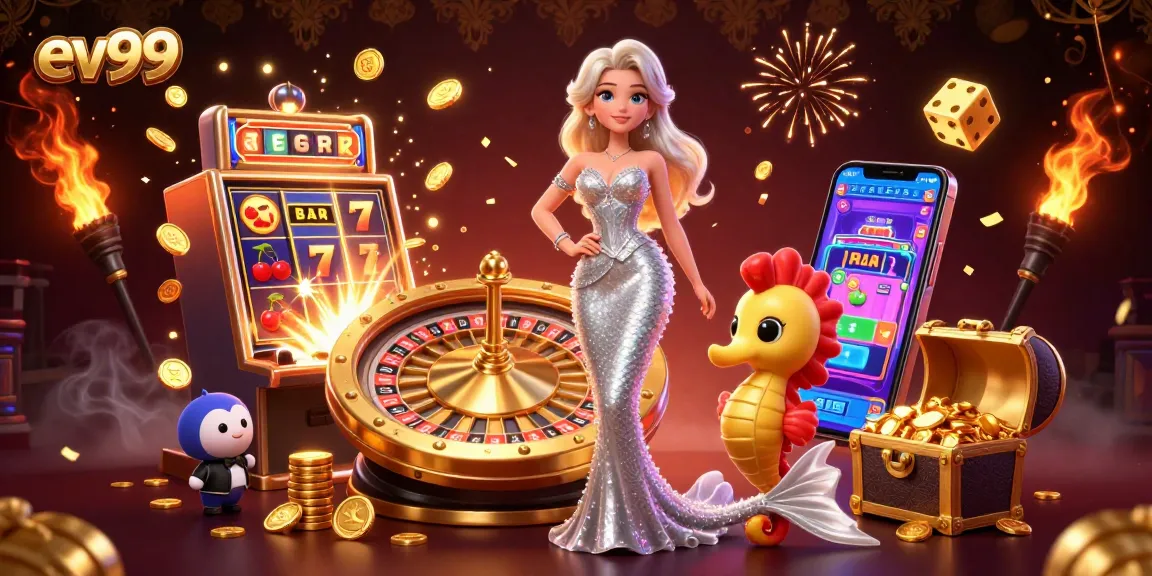 ev99 captures excitement with a glamorous casino scene featuring a mermaid and roulette