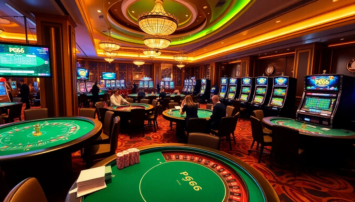 Experience thrilling gameplay at PG66 casino, featuring vibrant poker tables and exciting slot machines.
