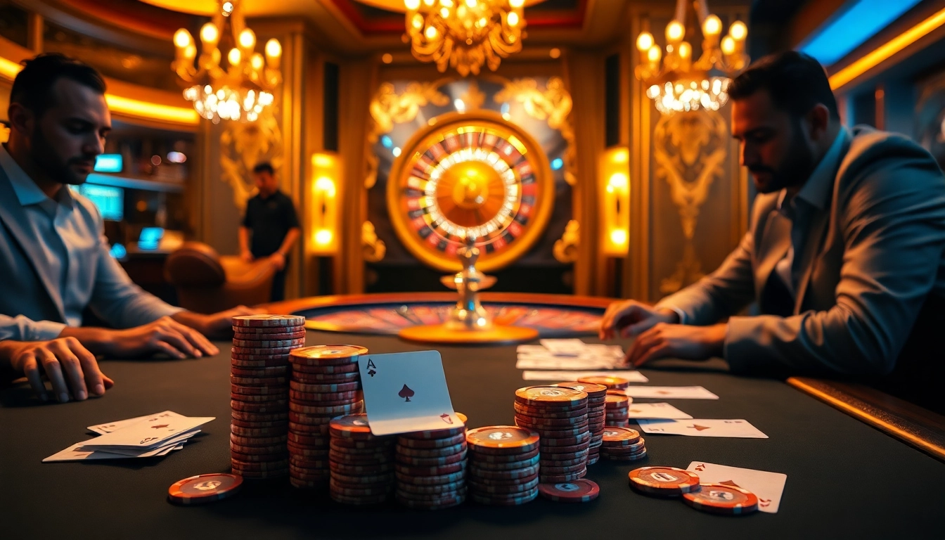The hidden wiki 2026 guides players through a glamorous casino setting filled with poker tables and roulette wheels.