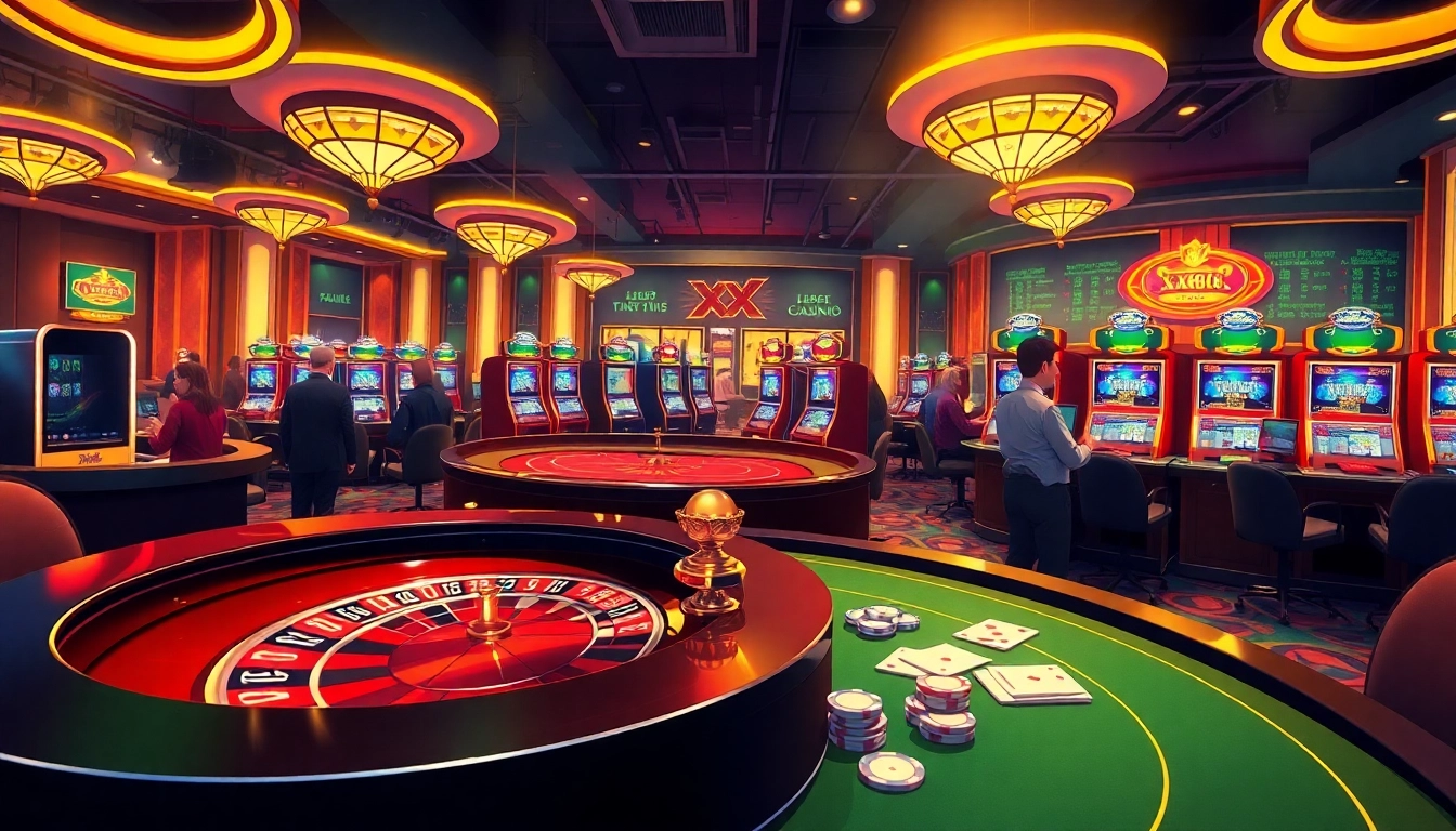 Players enjoying classic casino games and excitement at XX 88's vibrant gambling atmosphere.