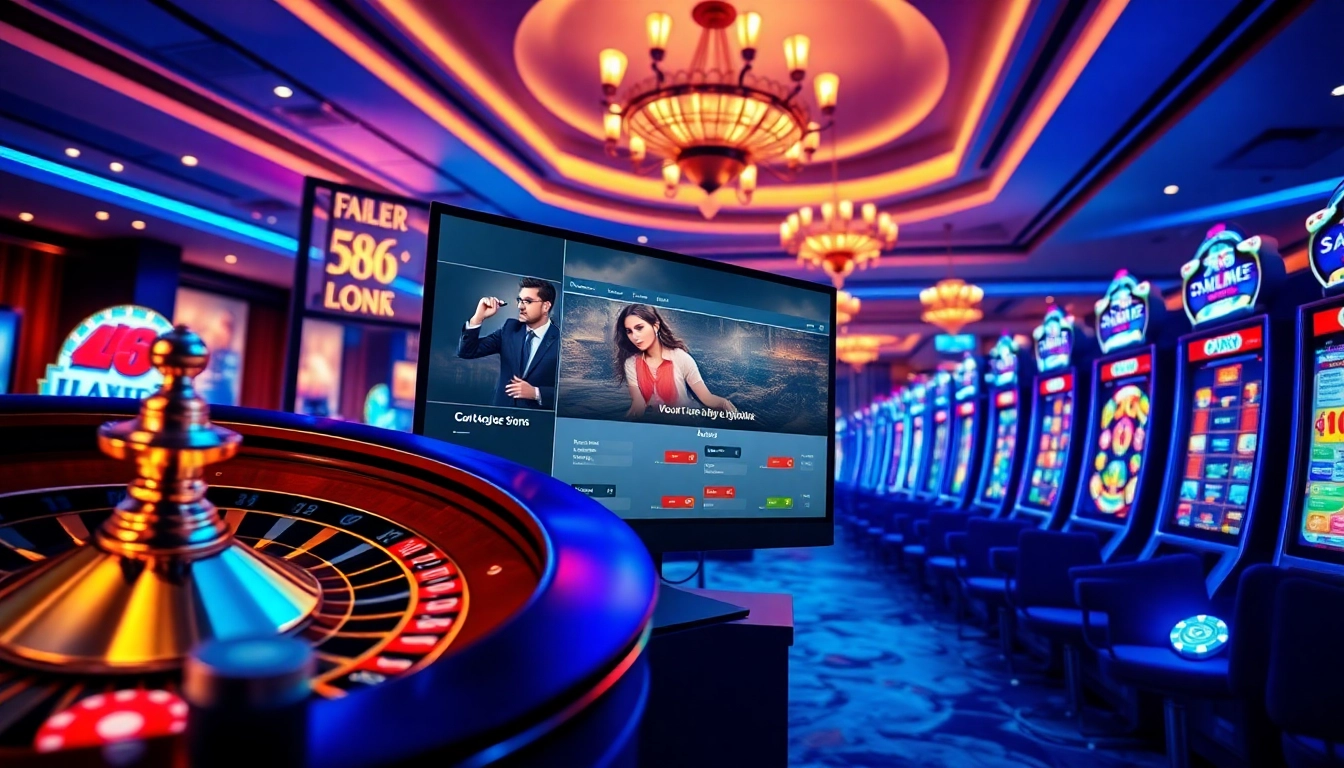 Engaging online gambling scene featuring the link lc88 interface with a roulette wheel and poker chips.