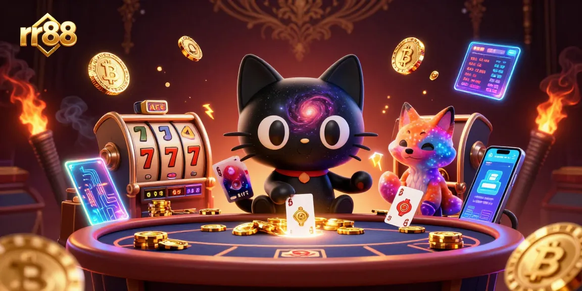 Engage in thrilling rr88 gameplay with a captivating cosmic casino scene featuring unique characters and vibrant elements.