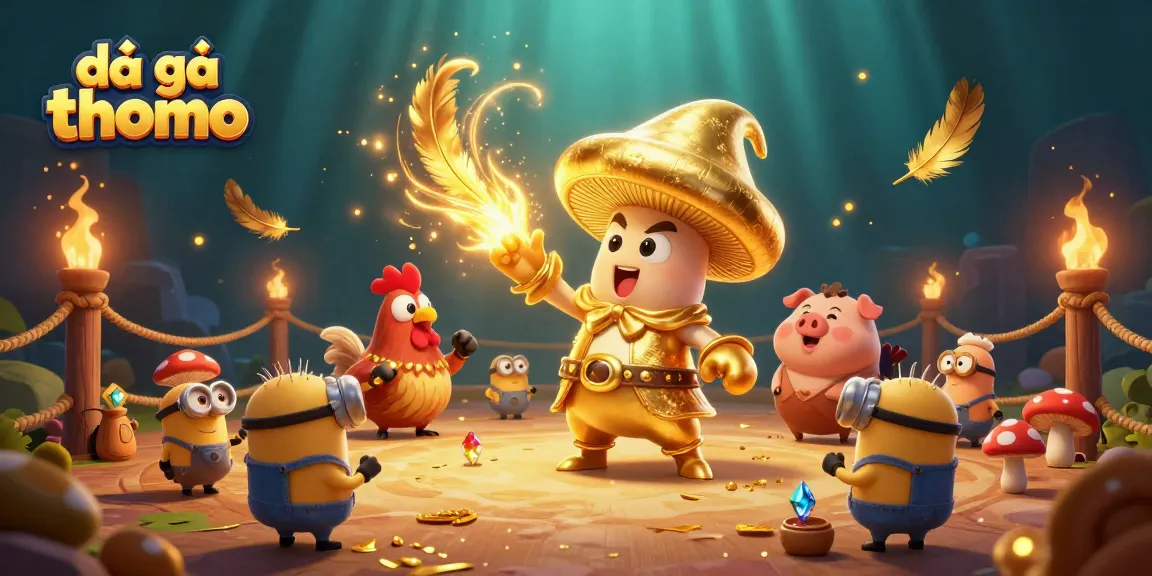 Experience thrilling đá gà thomo fights in a vibrant arena filled with magical elements and treasures.