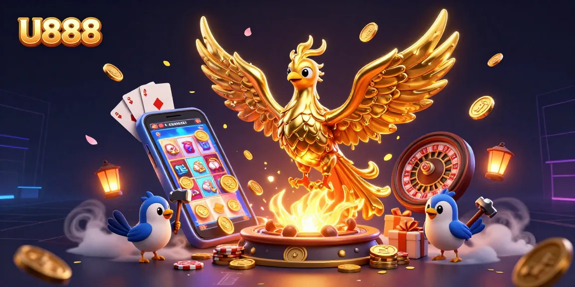 Experience thrilling gaming at U888 with a molten golden phoenix and dynamic casino elements!