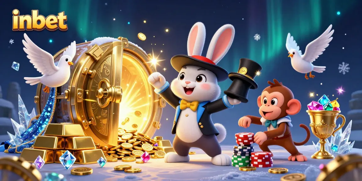 Engage with inbet's thrilling gaming experience featuring a 3D magician and casino elements in a vibrant scene.
