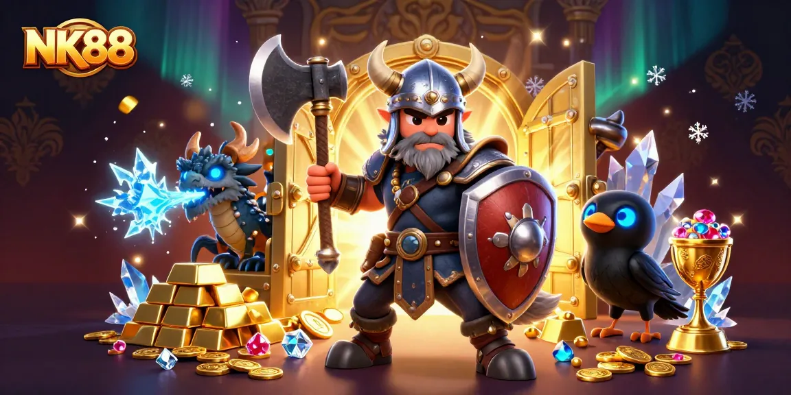 Spin and win big at NK88 with Viking, dragon, and treasure at action-packed casino!