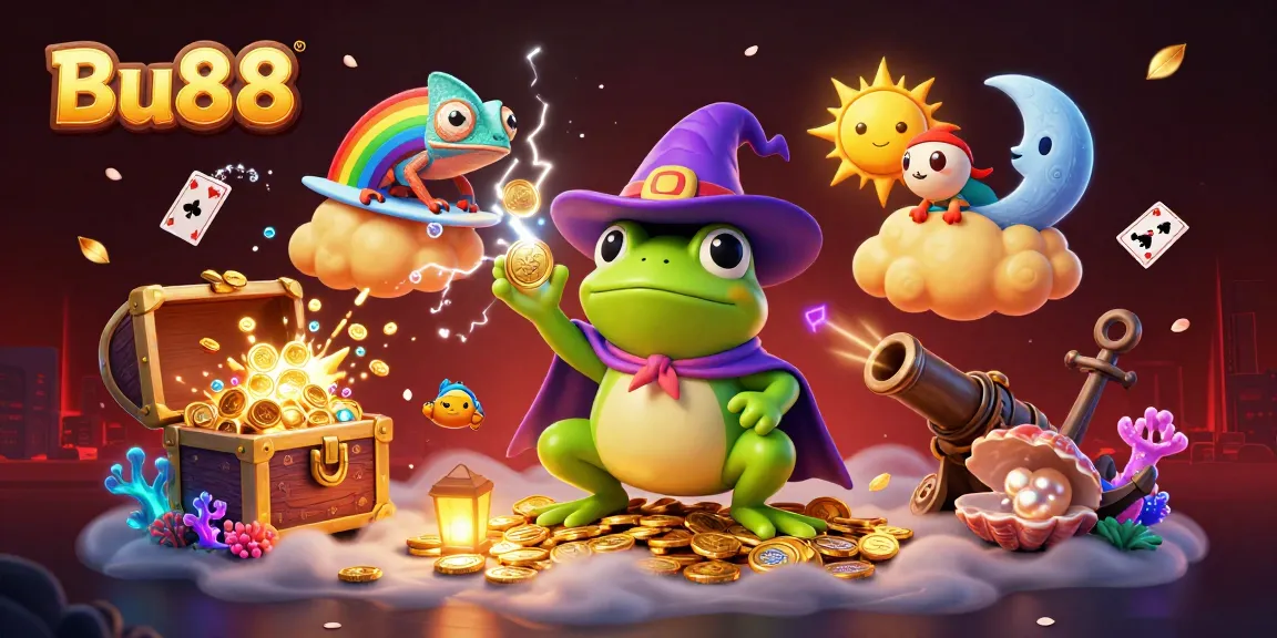 Experience the thrill of Bu88 with vibrant gaming characters and rich casino elements in a captivating 3D scene.