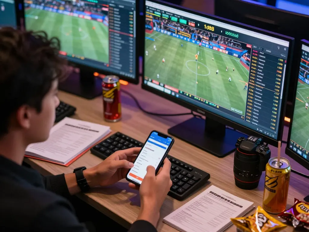 Person placing strategic bets on rokok88 betting app during live sports events.