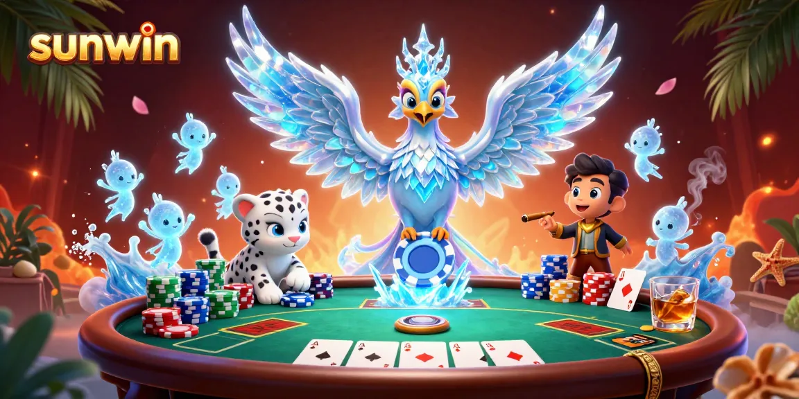 Experience sunwin's vibrant casino atmosphere with our dynamic 3D illustration featuring unique gambling elements.