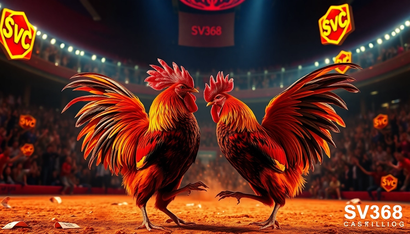 Intense live cockfighting scene showcasing SV368 experience with vibrant atmosphere.