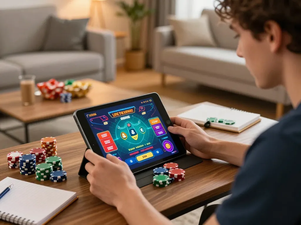 11BET player enjoying online gaming and strategy in a cozy home environment.