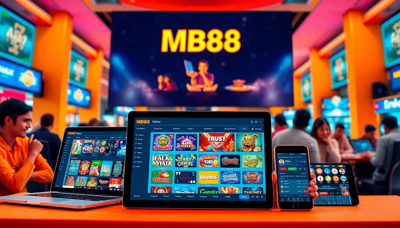 Engaging online gaming with MB88, showcasing a vibrant gaming interface on multiple devices.