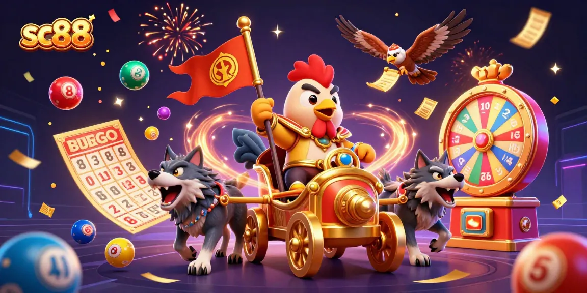 Experience thrilling gameplay at sc88, featuring a vibrant scene with a rooster warlord and dynamic lottery elements.