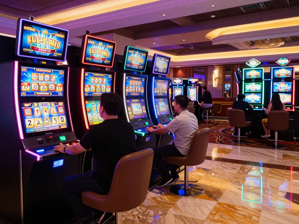 Paginating through vibrant slot machines at trang chủ 5679, players enjoying spins and wins