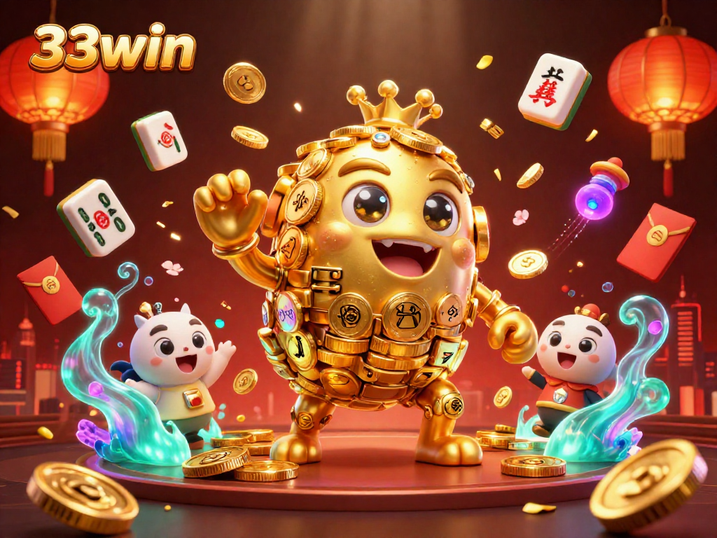 Engage with 33win's gaming universe featuring golden golem and vibrant casino elements.