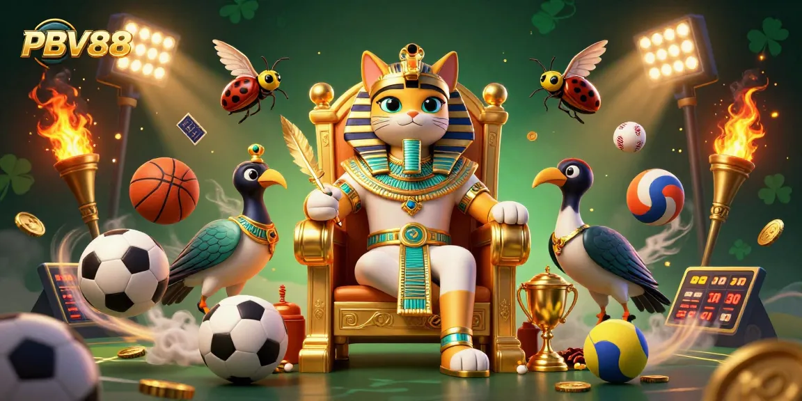 Watch PBV88's exciting sports bets with vibrant 3D casino illustration featuring engaging characters and elements.