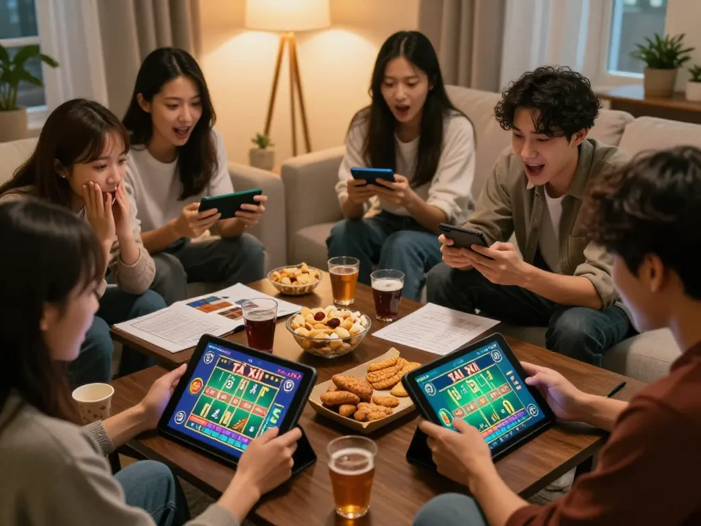 Friends enjoying a fun Tài Xỉu online game together, showcasing cooperation and strategy.