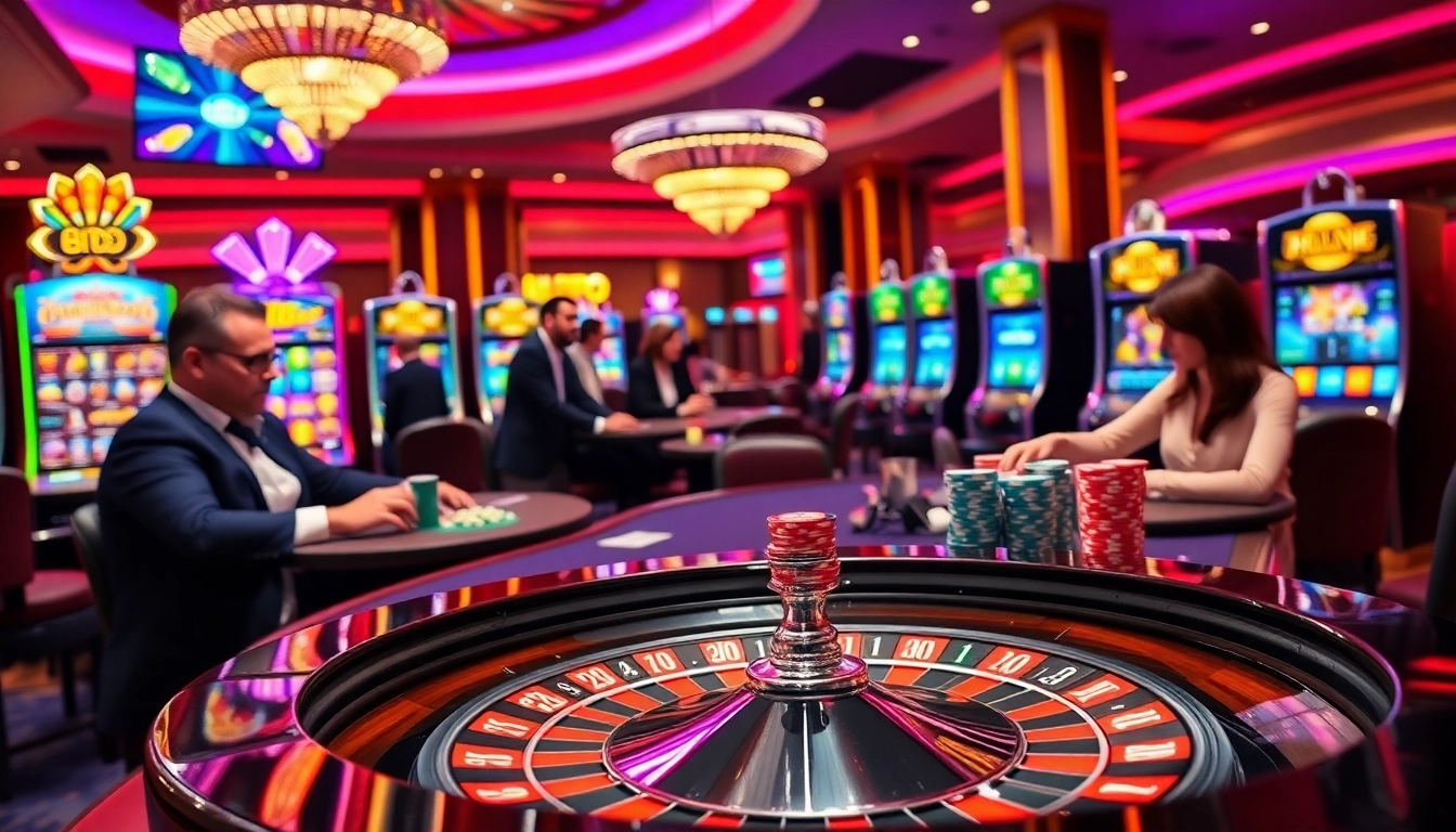 Experience the thrill of 188BET with an exciting casino scene featuring roulette, poker chips, and vibrant gaming lights.
