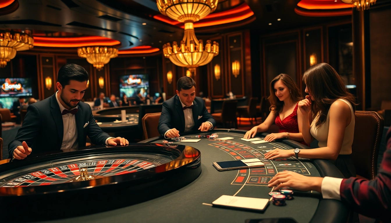 Players enjoying thrilling games at BONG88 online casino, showcasing excitement and luxury in gambling.