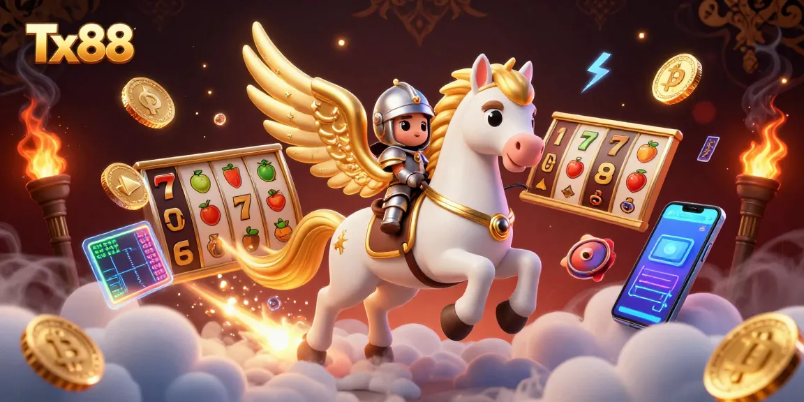 Engage with Tx88 casino gameplay featuring the heroic knight and celestial horse in a vibrant scene.