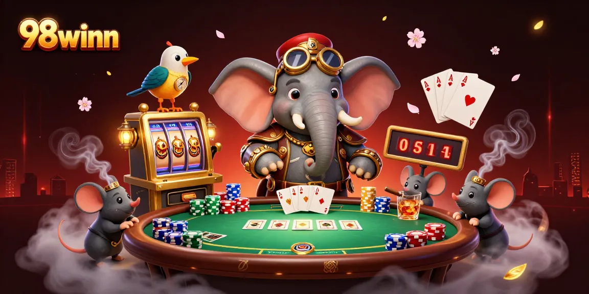 Experience thrilling wins at 98winn with our steampunk elephant engaging in exciting slot games.