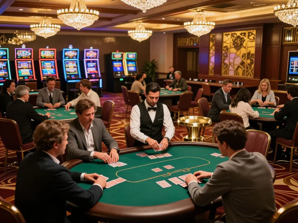 Players enjoying a game at KJC casino, showcasing excitement around the poker table.