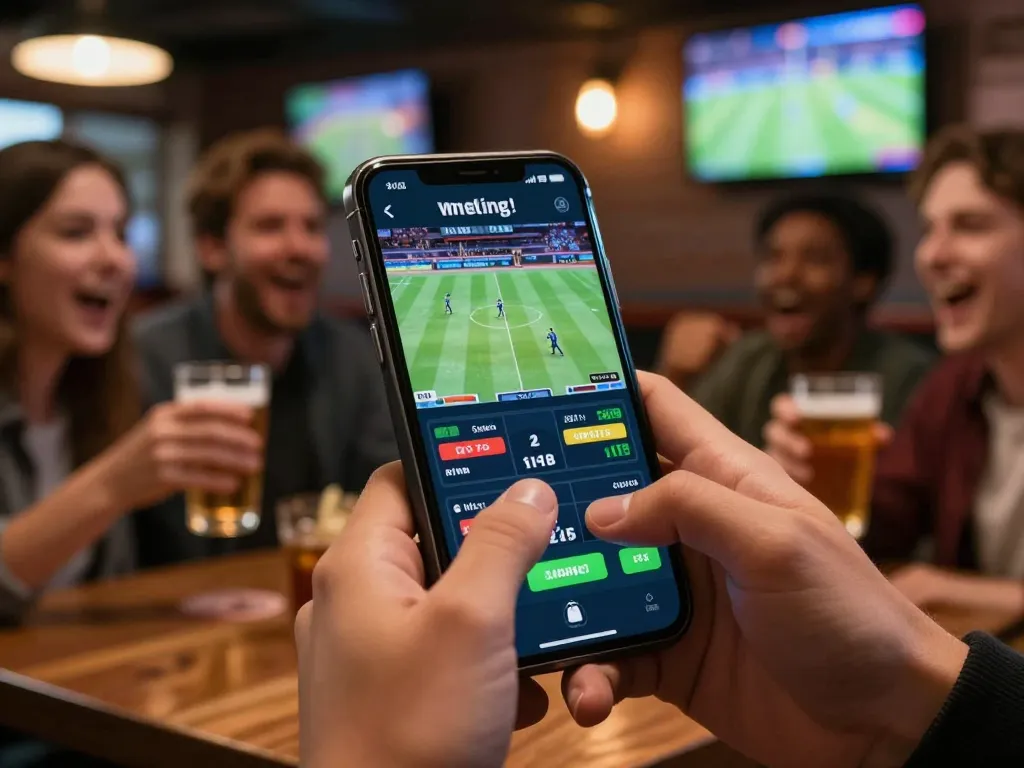 Placing strategic bets on 68win sports betting app during an exciting game.
