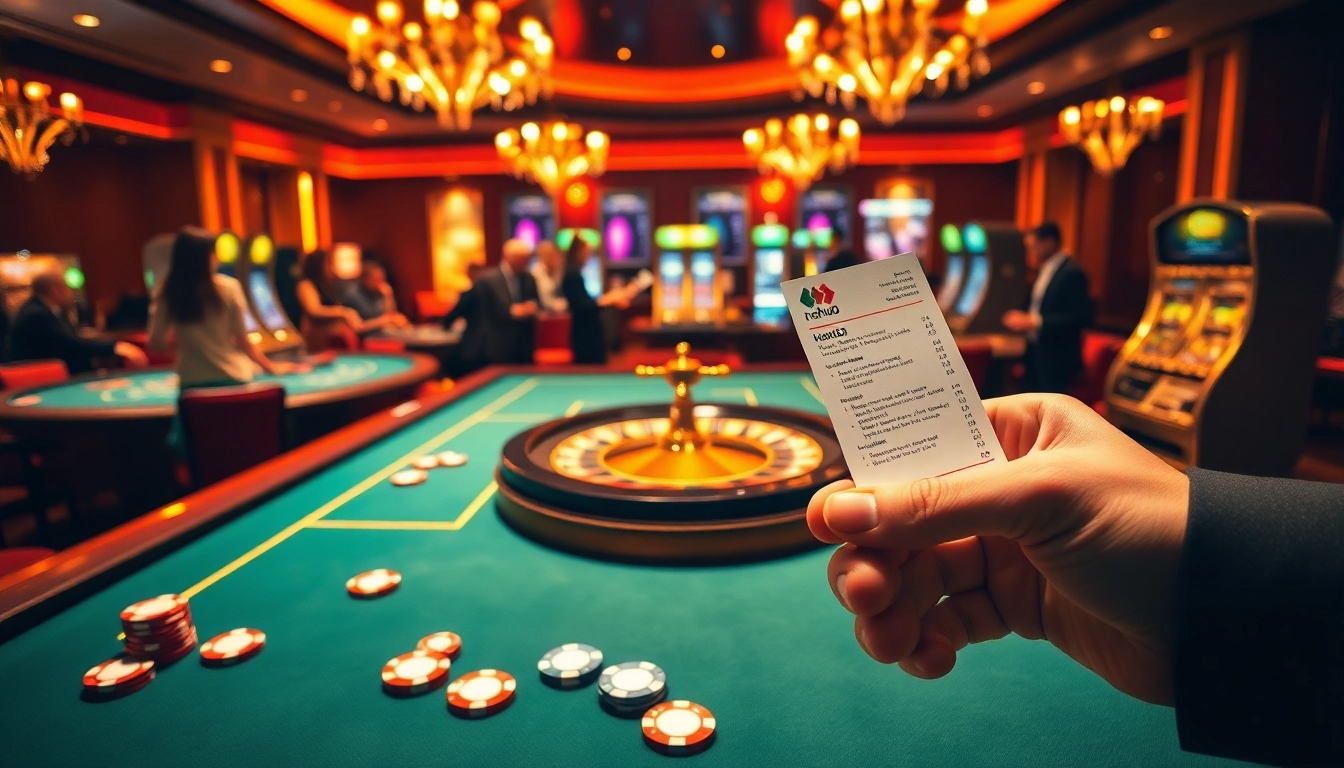 Nohu90 online casino scene with players engaging at tables and vibrant slot machines.