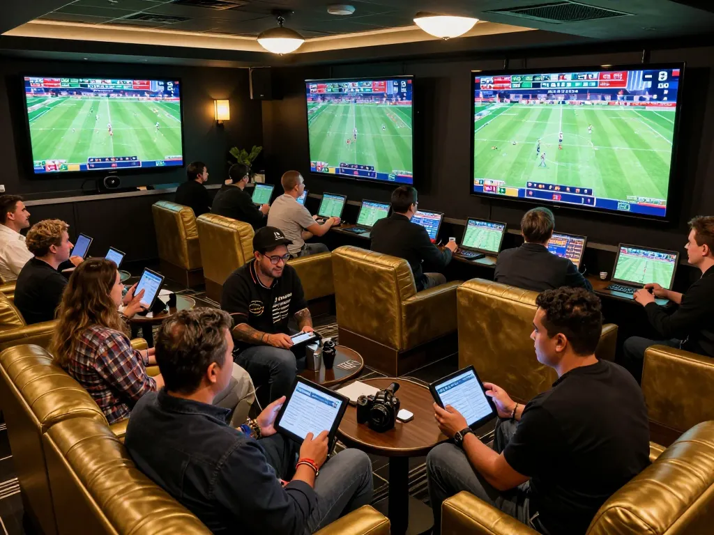 Focus on sports betting excitement at https://lucky88za.com/ with enthusiastic bettors analyzing live odds.