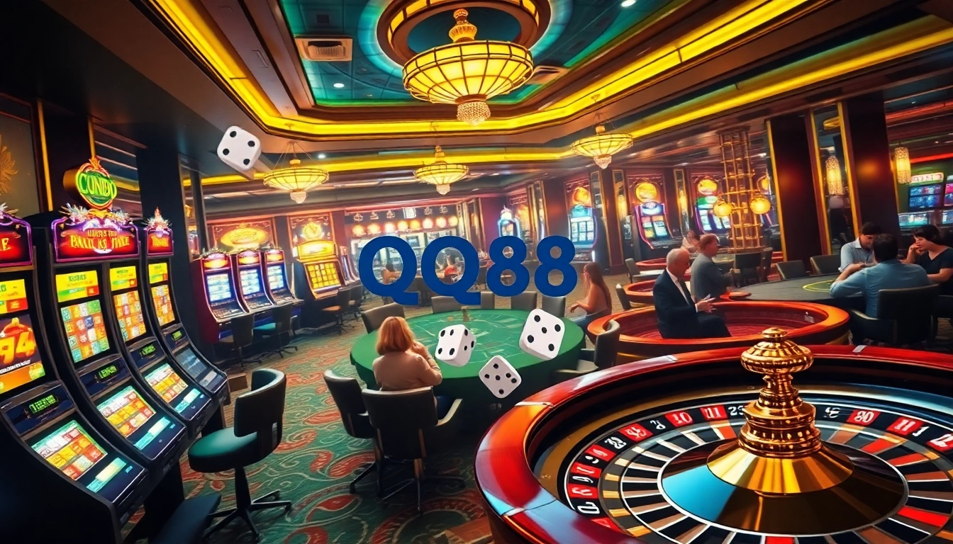 Experience the excitement of QQ88 with vibrant casino tables and intense gameplay.