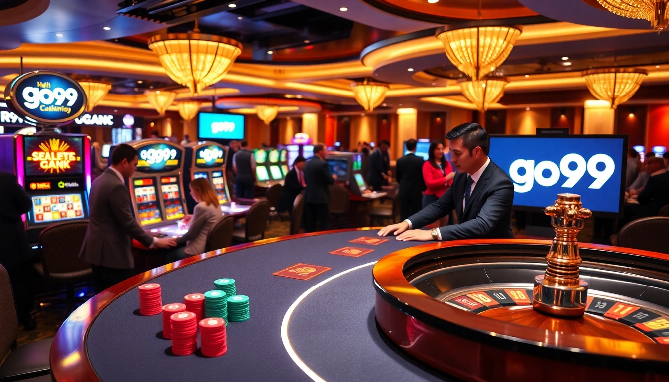 Engaging players at the go99 casino table with vibrant chips and thrilling atmosphere.