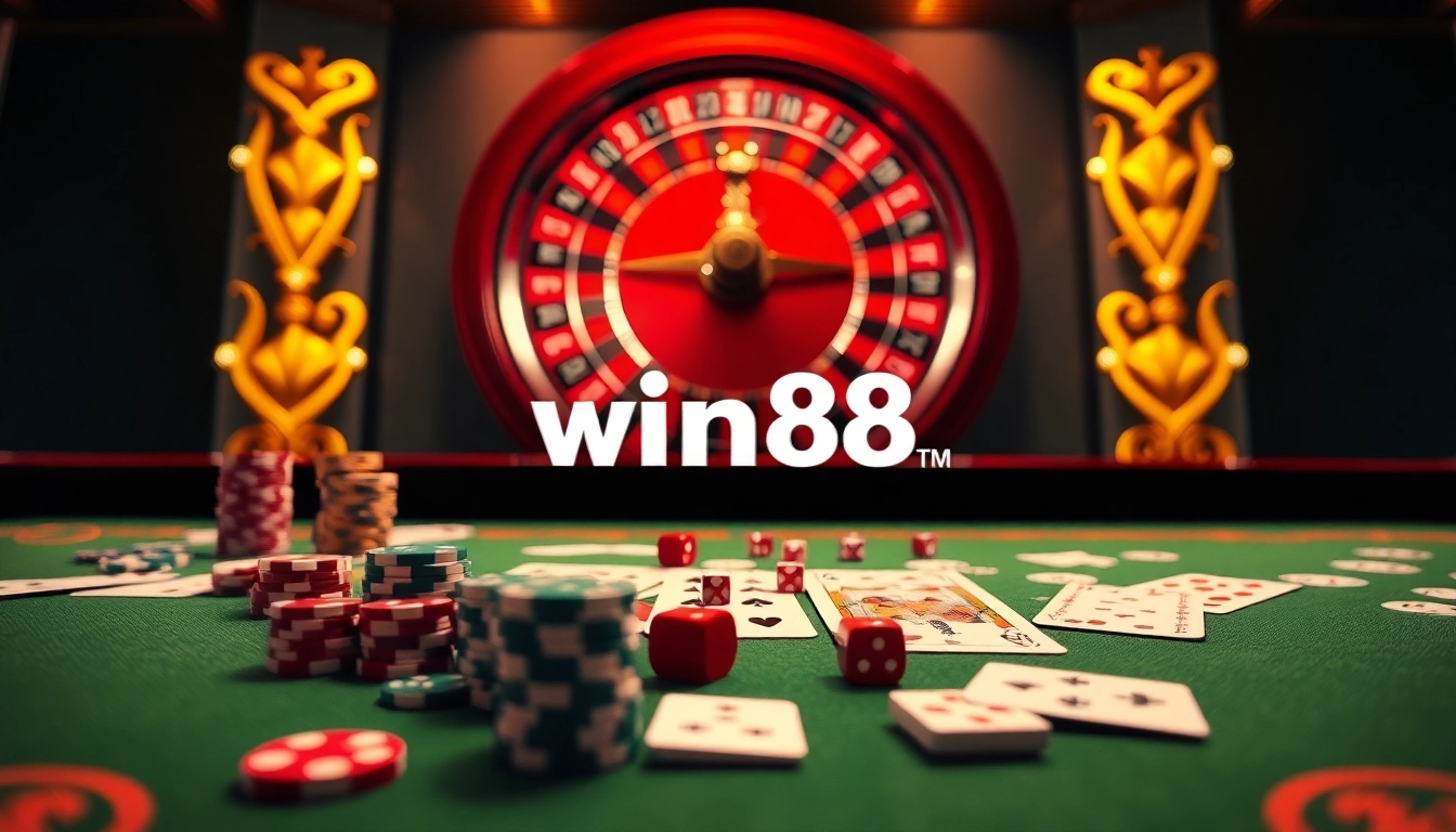 Players engaging in high-stakes games at win88 casino with vibrant tables and thrilling atmosphere.