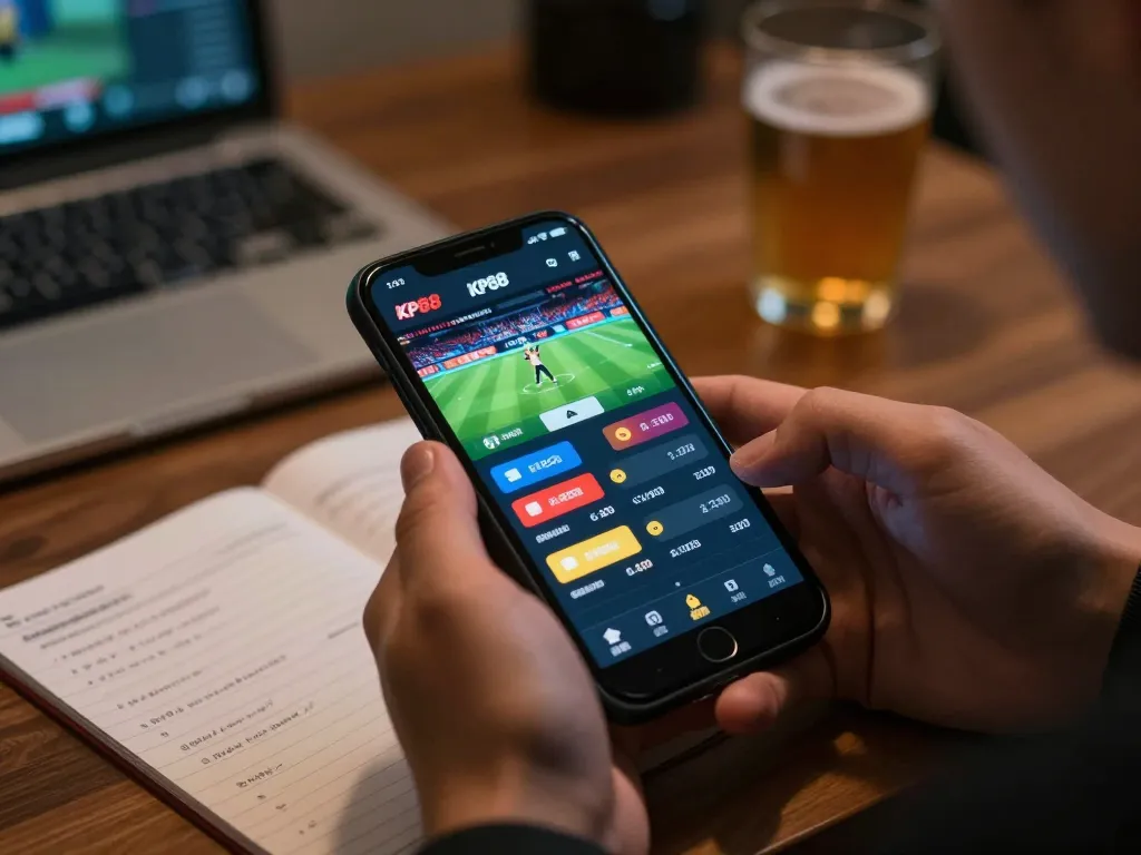 Betting on sports through KP88 app, showcasing a live wager and strategic notes for gamblers.