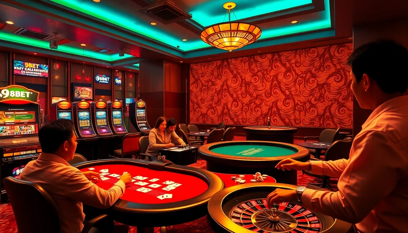 Experience the thrill of Nhà cái 9BET with vibrant poker tables and casino excitement.