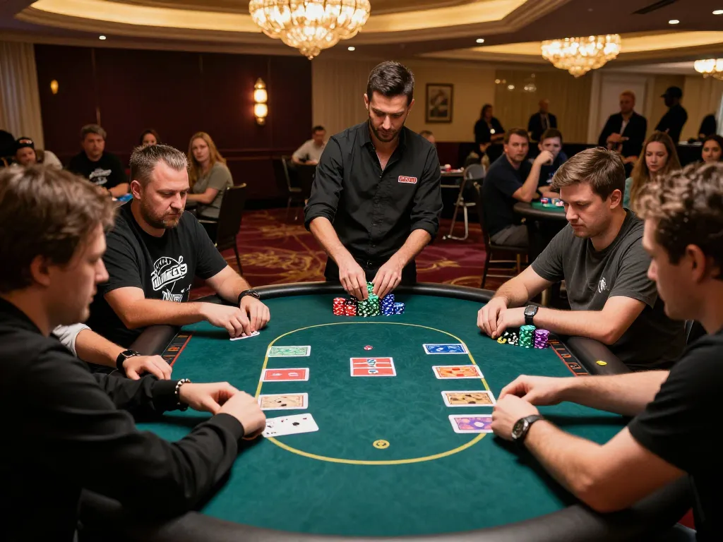 Players engage in high-stakes poker at bu88 casino, showcasing chips and intense concentration.
