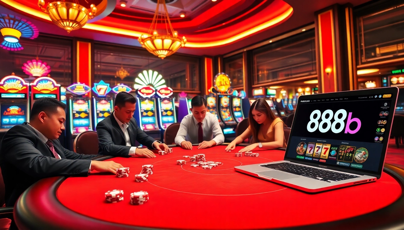 Players strategizing at a poker table while enjoying the excitement of 888b gambling.