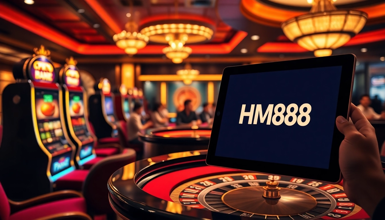 Engaged players enjoying online gambling at HM88's luxurious casino.