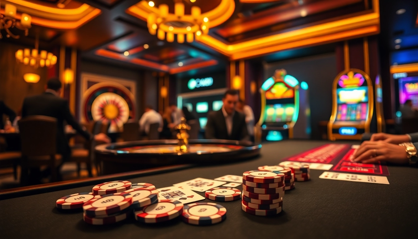 Action-packed casino scene featuring LC88 poker chips and tables in a luxury setting.