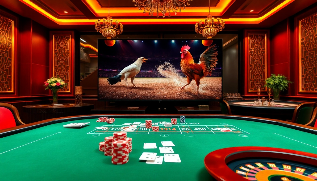 Engage in đá gà trực tiếp Alo789 at live betting tables, capturing the thrill of high-stakes gambling.