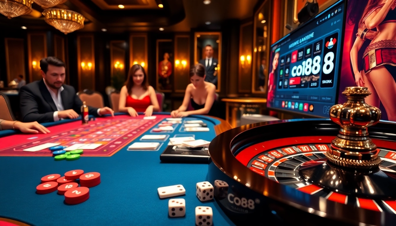 Exciting gameplay at co88 casino with vibrant poker chips and a roulette wheel.