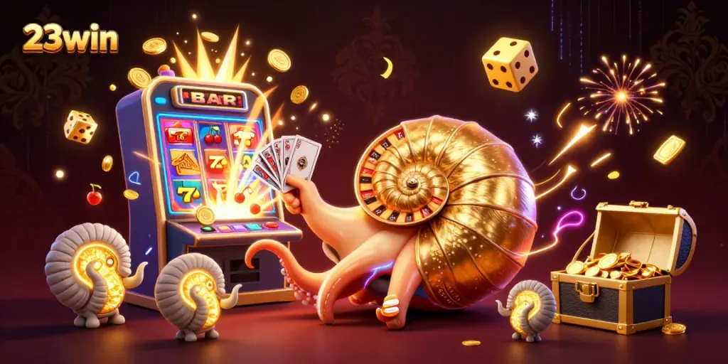 Win big at 23win with an exciting 3D casino experience featuring vibrant slot machines and games.