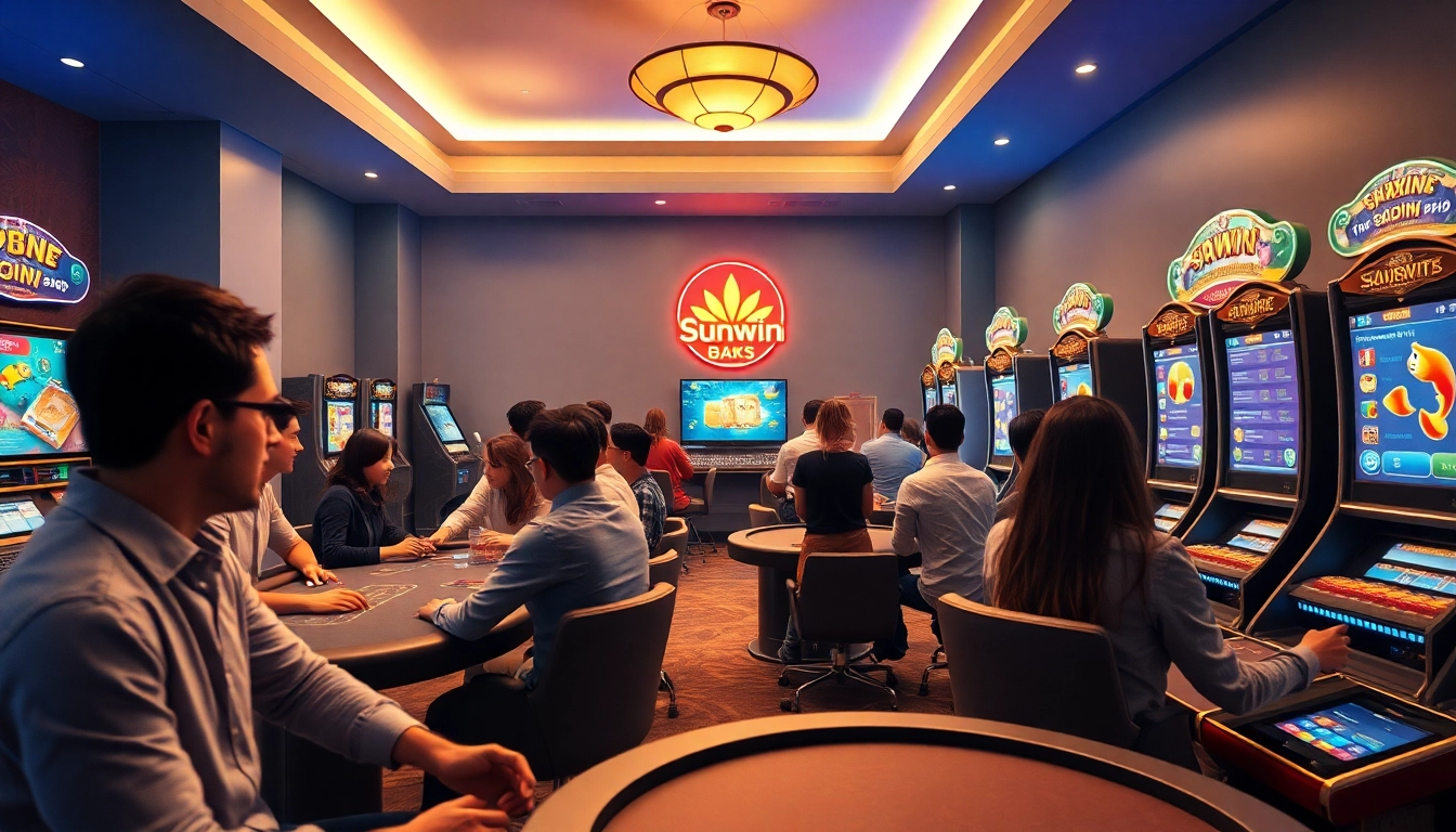 Sunwin gaming interface featuring diverse players enjoying various games in a welcoming atmosphere.