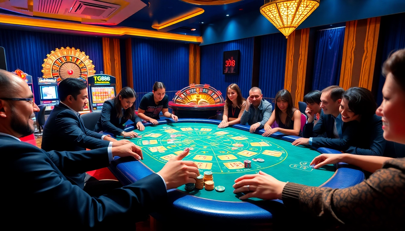 Experience the thrill of TG88 casino gaming with vibrant poker chips and an exciting roulette wheel.
