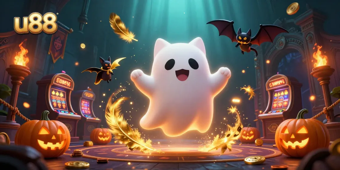 Experience thrilling gameplay at u88 online casino with 3D ghost cat and vibrant slot elements.